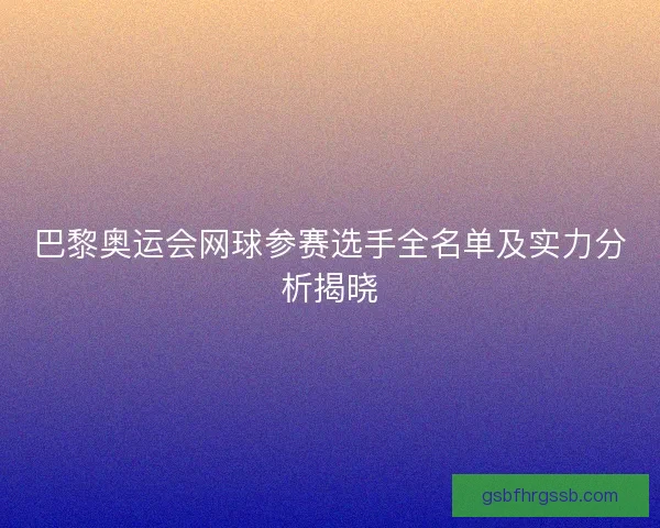 巴黎奥运会网球参赛选手全名单及实力分析揭晓